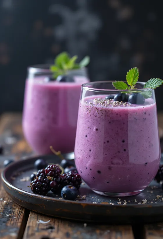 Black currant kefir served in glasses with fresh currants