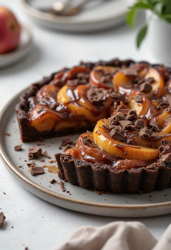 Chocolate Tarte Tatin with caramelized apples