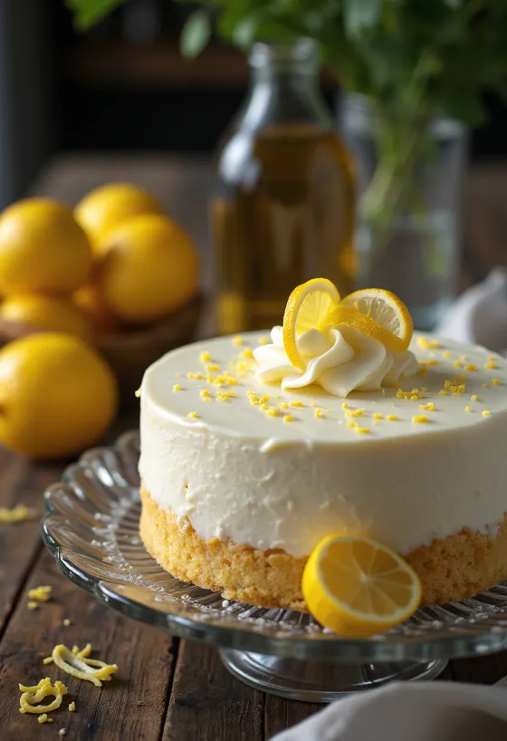 Lemon mousse cake with decoration