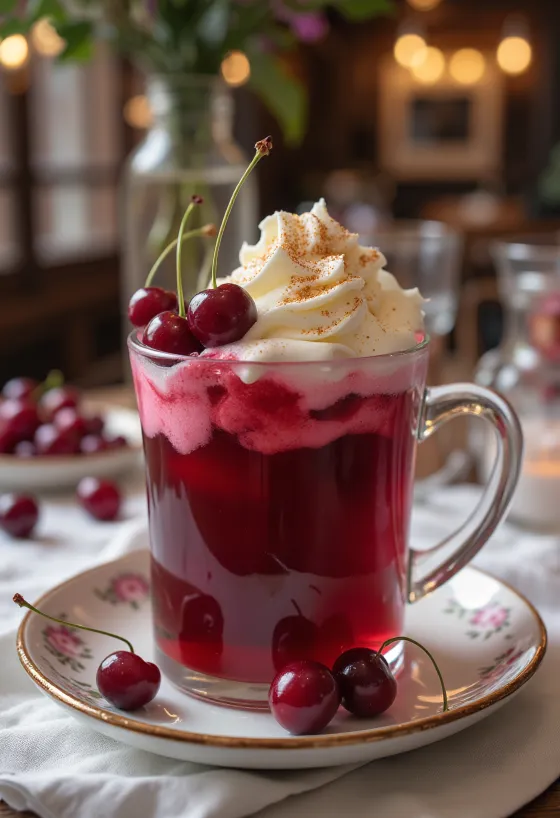 Spiced cherry cider served in a glass
