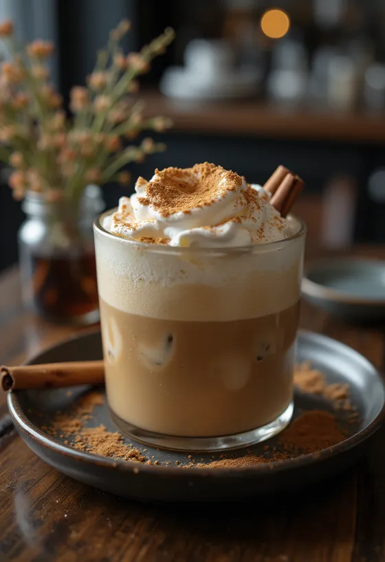 Cinnamon mint frappé with whipped cream