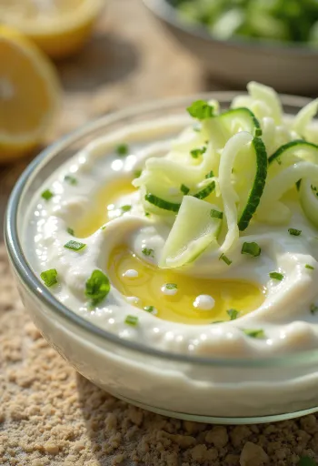 Creamy cucumber dill sauce in a bowl.