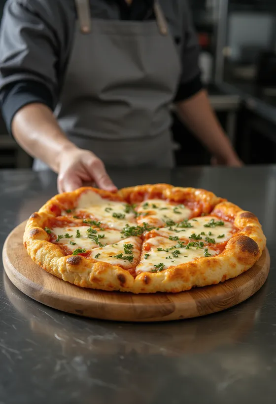 Cauliflower pizza crust served with vegan toppings