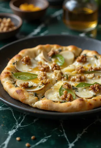 Belgian style pizza with blue cheese