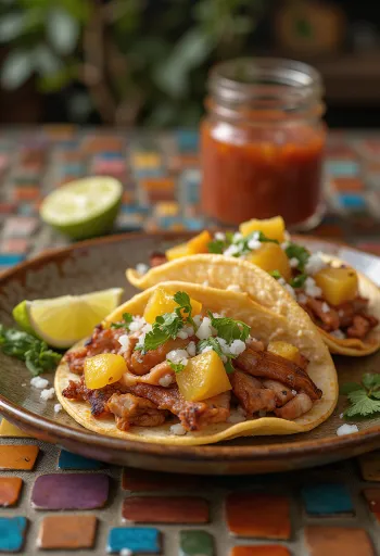 Taco al Pastor with grilled pork, pineapple, and cilantro