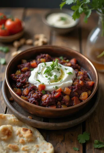 Baingan bharta with yogurt, spiced eggplant and yogurt mixture