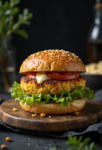 Cauliflower vegan burger served
