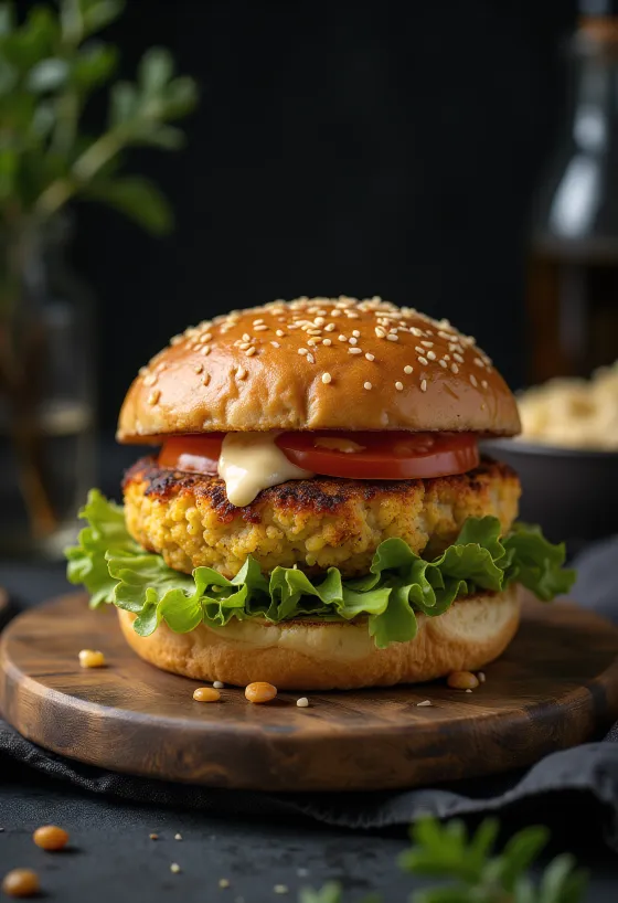 Cauliflower vegan burger served
