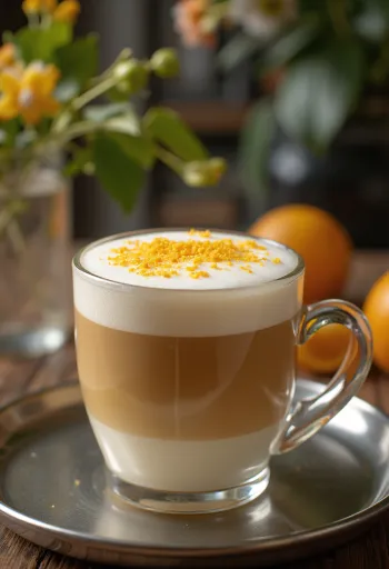 Orange vanilla latte with whipped cream and zest