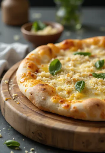 White pizza served with ricotta, mozzarella and fresh herbs