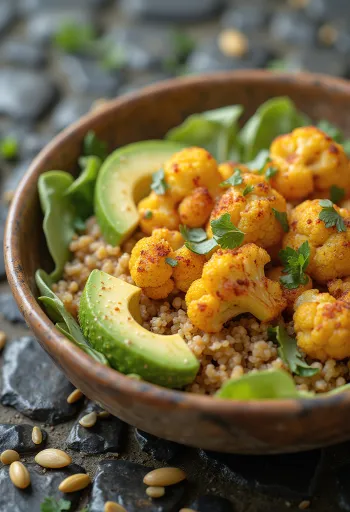 Spicy cauliflower Buddha bowl served