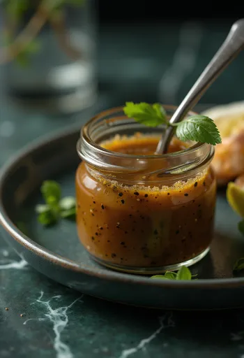 Balsamic mustard vinaigrette served in a jar