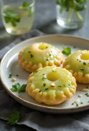 Pani Puri served with apple water and fresh cilantro