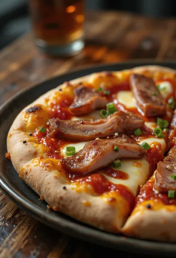 Char Siu pork Chinese pizza served