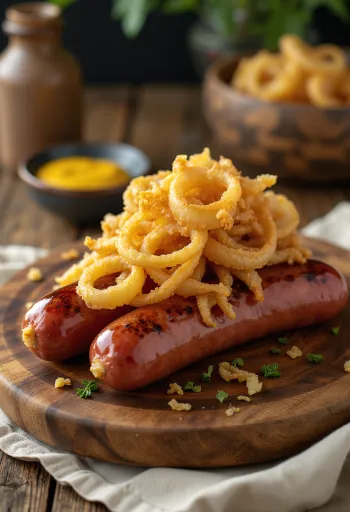 Danish hot dog topped with crispy fried onions