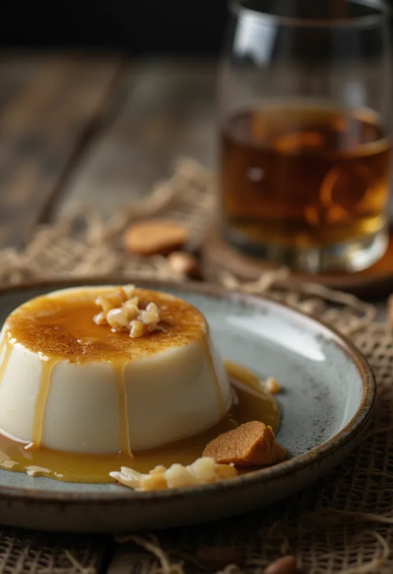 Whiskey panna cotta served