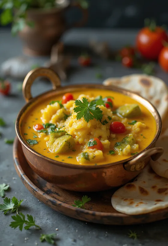 Avial with tomato, served with fresh cilantro