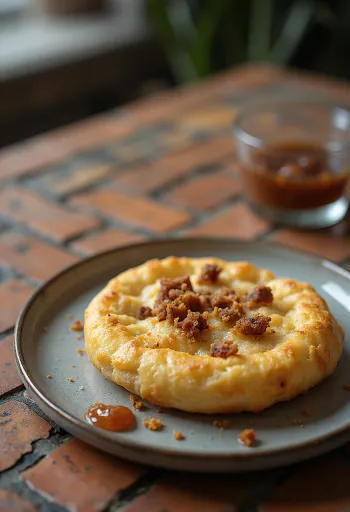 Golden gluten-free bannock bread served in a skillet
