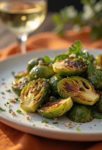 Bowl of grilled Brussels sprouts