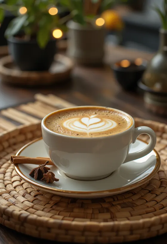 Spiced latte with cinnamon stick