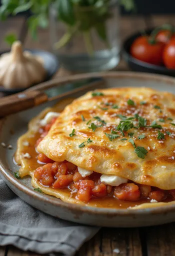 Tomato and feta stuffed Gözleme flatbreads