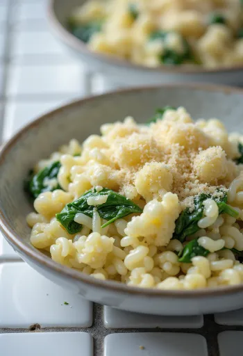 Cauliflower risotto with spinach served