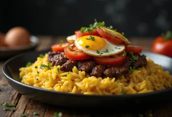 Maqluba with beef, spiced rice dish