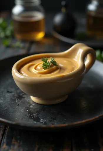 Mustard beer sauce served in a pan