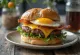 Breakfast hamburger with crispy bacon and fried egg