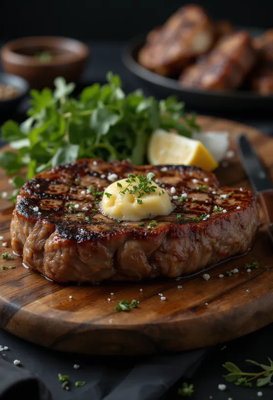 Golden brown T-bone steak