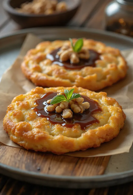 Korean Hotteok pancakes filled with walnuts and brown sugar