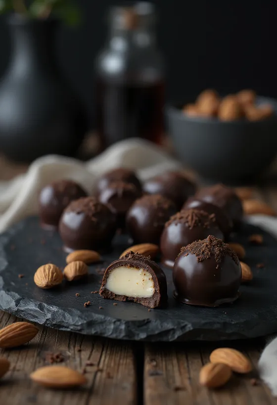 Marzipan Chocolate Truffles served on a plate