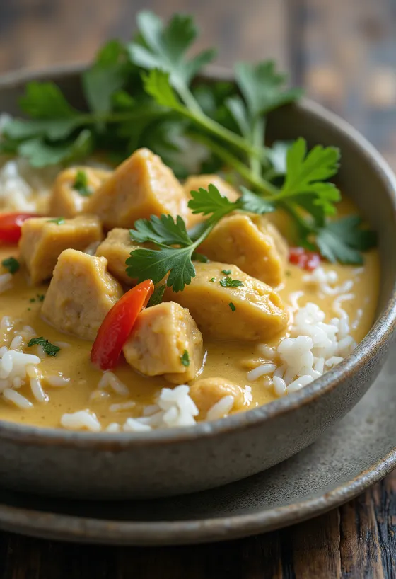 Thai pork curry with coconut milk served