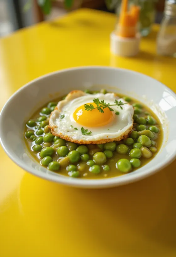 Creamy green pea stew sprinkled with fresh parsley.