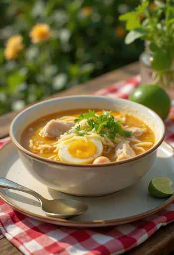 Laksa Banjar served with egg and rich broth