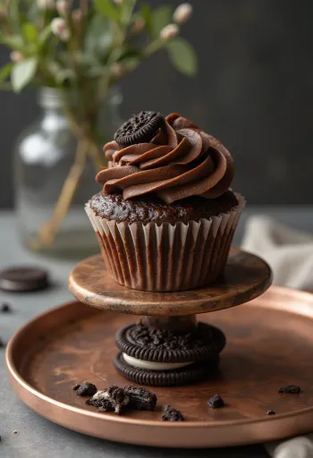 Freshly baked Oreo stuffed cupcakes