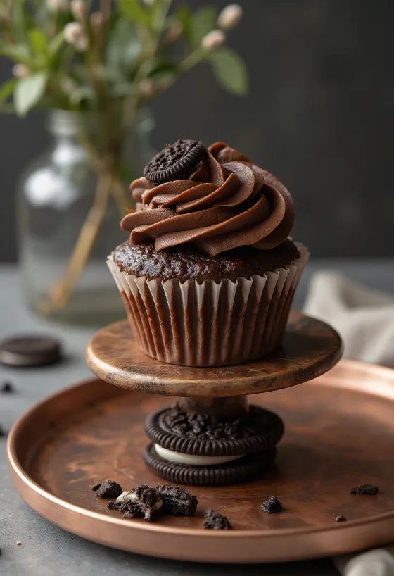 Freshly baked Oreo stuffed cupcakes