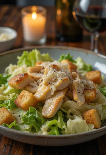 Classic Caesar salad with crunchy croutons and parmesan cheese