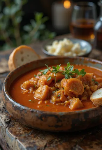 Traditional beef tripe stew served with fresh bread
