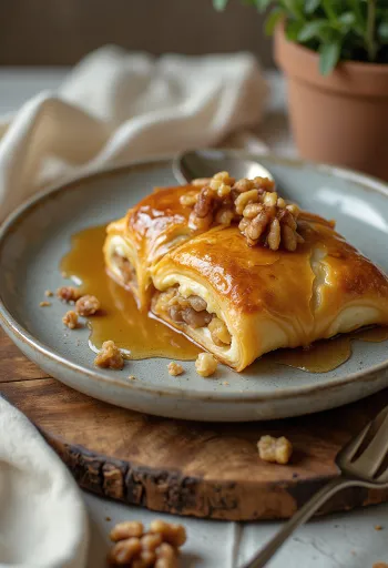 Freshly baked maple syrup calzone