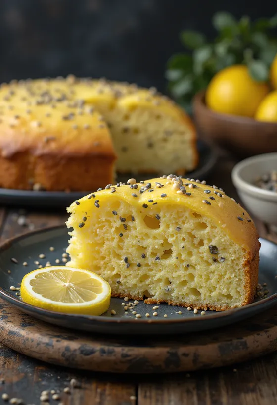 Lemon Poppy Seed Cake served on a plate