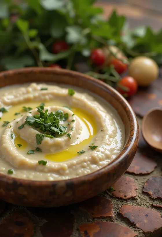 Mint tahini dressing in a bowl, garnished with fresh mint.