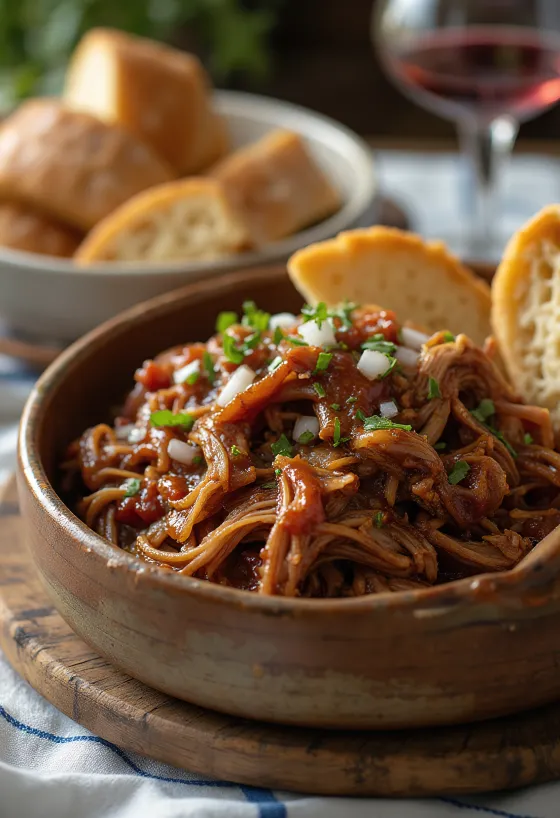 BBQ pulled pork served in a bun with slaw