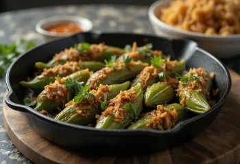 Bharwa bhindi, stuffed okra, served with spicy filling and cilantro