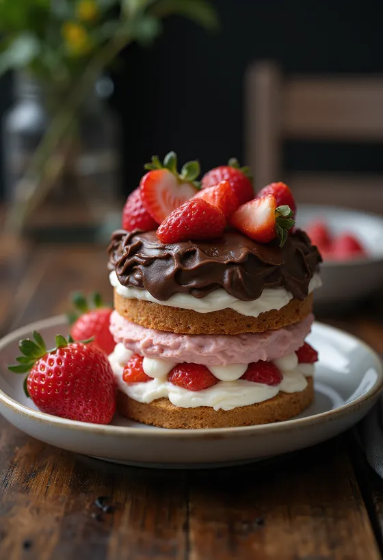 Chocolate strawberry ricotta cake decorated