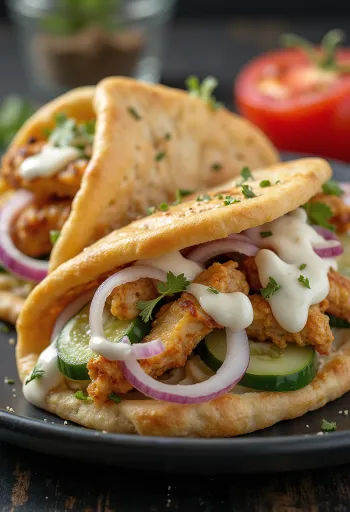 Chicken gyros served in pita
