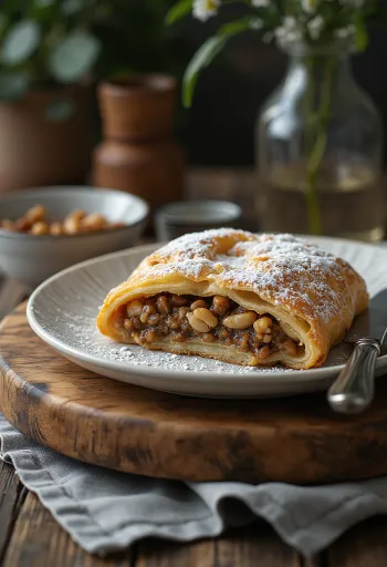 Poppy Seed and Walnut Strudel served on a plate