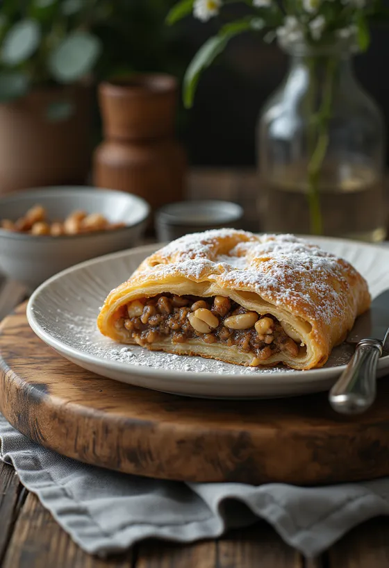 Poppy Seed and Walnut Strudel served on a plate