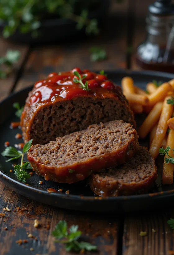 Moose meatloaf served with mashed potatoes and vegetables.