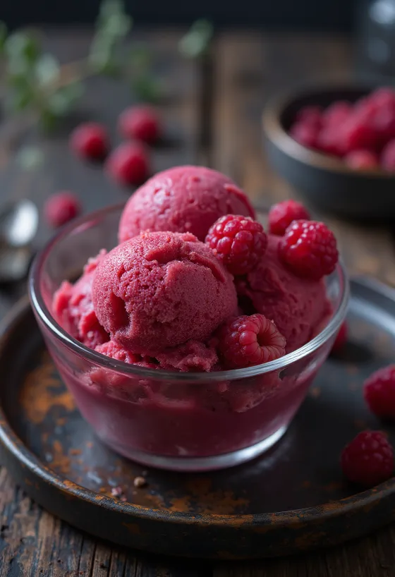 Raspberry Sorbet served
